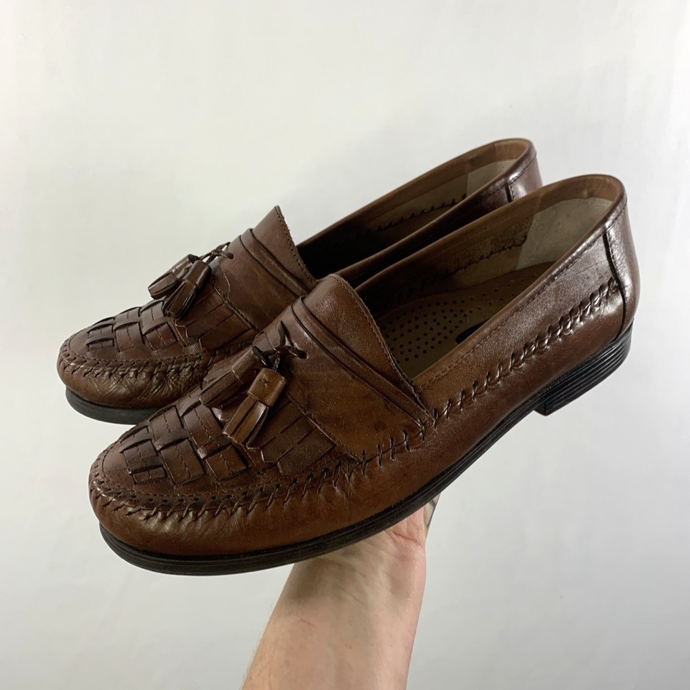 Giorgio Brutini Mens Woven Kiltie Tassel Loafers Size 10 Cognac Brown Old Money
